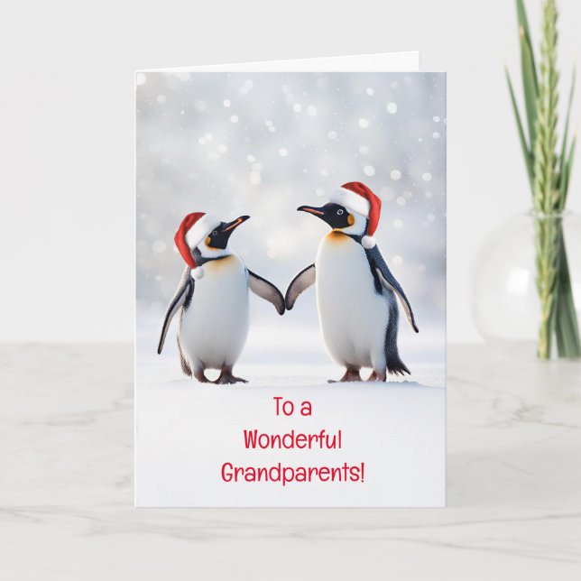 Grandparents Happy Holidays Christmas with Penguin Card (Front)