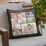 Grandparents Love Photo Personalised Black Cushion<br><div class="desc">Celebrate the best grandparents with this custom photo collage black and white pillow. You can personalise with six family photos of grandchildren, family members, pets, etc., and customise the expression to "I Love You" or "We Love You, " and how they are addressed "Grandma & Grandpa, " "Mum Mum &...</div>
