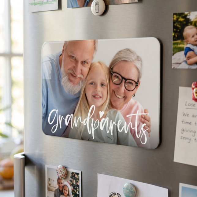 Grandparents Love Script Personalised Photo Gift Magnet (Creator Uploaded)