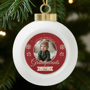 Grandparents Personalised First Christmas Photo  Ceramic Ball Christmas Ornament