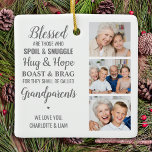 Grandparents Personalised Photo Collage Ceramic Ornament<br><div class="desc">Celebrate your grandparents with a custom photo collage ornament. This unique quote grandparents ornament is the perfect gift whether its a birthday, Grandparents day or Christmas. We hope your special keepsake photo grandparents gift will become a treasured keepsake for years to come. . Quote " Blessed are those who Spoil...</div>