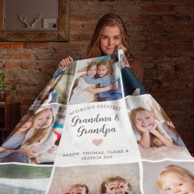 Grandparents Personalised Photo Collage Modern  Fleece Blanket (Creator Uploaded)