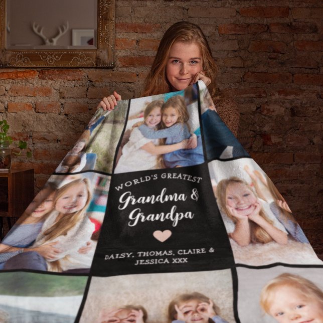 Grandparents Personalized Photo Collage Modern  Fleece Blanket (Creator Uploaded)