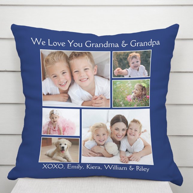 Grandparents Photo Collage Blue Cushion (Creator Uploaded)
