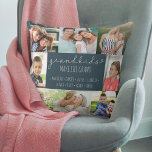 Grandparents Photo Collage Grandkids Names Blue Cushion<br><div class="desc">Add all the grandkids names to this custom photo pillow. "Grandkids make life grand" is lettered in casual handwritten and skinny font typography. The photo template is ready for you to add the names of the grandchildren and 8 of your favourite photos, which are displayed in square / instagram and...</div>