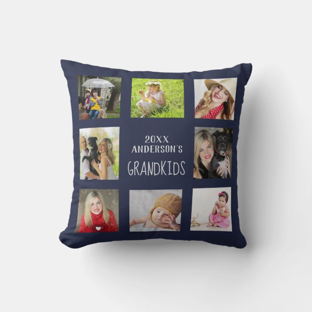 GRANDPARENTS Photo Collage Grandkids QUOTE Navy Cushion (Front)