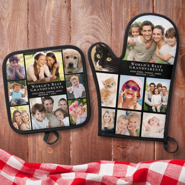 Grandparents Photo Collage Oven Mitt & Pot Holder Set (Creator Uploaded)
