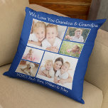 Grandparents Photo Personalised Blue Cushion<br><div class="desc">Celebrate the best grandparents with this custom photo collage blue and white pillow. You can personalise with six family photos of grandchildren, family members, pets, etc., and customise the expression to "I Love You" or "We Love You, " and how they are addressed "Grandma & Grandpa, " "Mum Mum &...</div>
