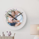 Grandparents Photo Purple Wildflower Floral Frame<br><div class="desc">Photo clock with custom text which you can personalize for anyone or any occasion. The photo template is set up for you to add your picture, which is displayed in round shape. This elegant and delicate design has a floral photo frame with purple wild flowers and greenery. If you have...</div>
