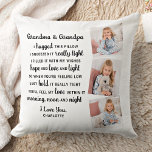 Grandparents Poem Custom Grandma Grandpa 3 Photo  Cushion<br><div class="desc">Celebrate your grandparents with a custom photo collage pillow. This unique grandparents quote pillow is the perfect gift whether its a birthday, Grandparents day or Christmas. We hope your special keepsake pillow will become a treasured keepsake for years to come. . Quote "We hugged this pillow, We squeezed it really...</div>