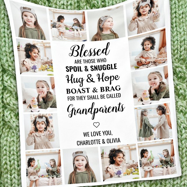 Grandparents Poem Personalized 14 Photo Collage Fleece Blanket (Creator Uploaded)
