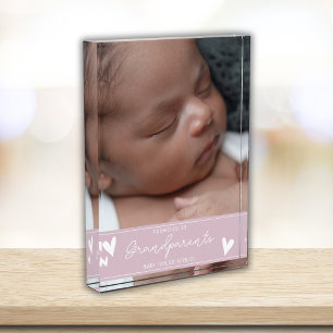 Grandparents Promoted New Baby Script Keepsake Photo Block