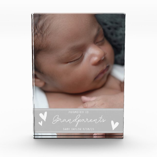 Grandparents Promoted New Baby Script Keepsake Photo Block (Front)