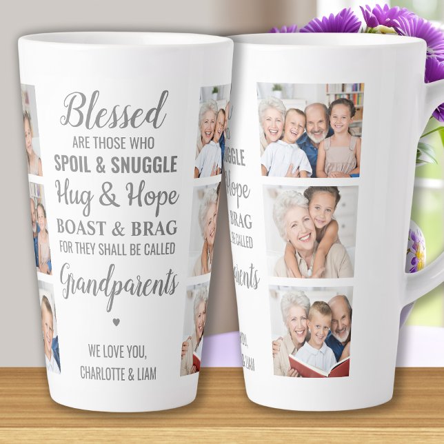 Grandparents Quote Personalised Photo Collage Latte Mug (Creator Uploaded)