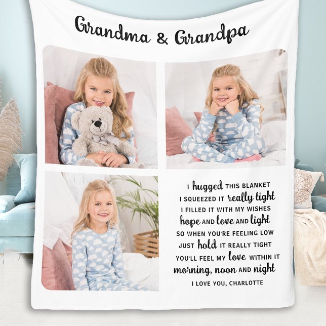 Grandparents Quote Photo Collage Fleece Blanket (Creator Uploaded)