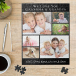 Grandparents We Love You 6 Photo Collage Jigsaw Puzzle<br><div class="desc">Give the best grandparents a fun custom photo collage jigsaw puzzle of their loved ones. You can personalize with six family photos of grandchildren, family members, pets, etc., and customize the expression to "I Love You" or "We Love You, " and how they are addressed "Grandma & Grandpa, " "Mom...</div>