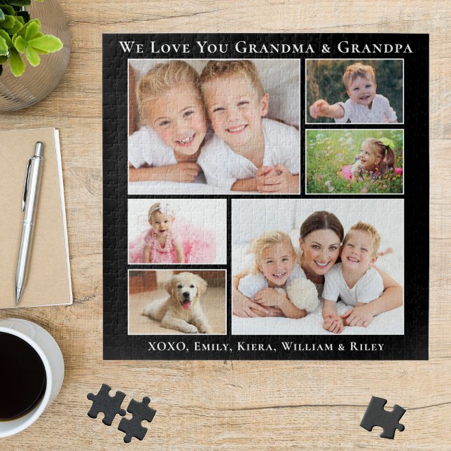Grandparents We Love You Personalised Photo Black Jigsaw Puzzle (Creator Uploaded)