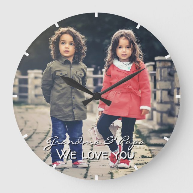 Grandparents We Love You Photo Acrylic Wall Clock (Front)