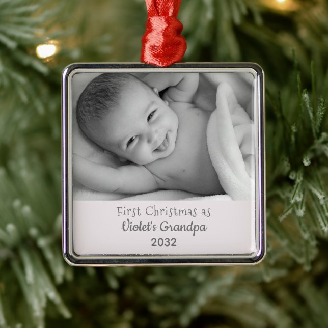 Grandpa's 1st Christmas Personalised Name Photo Metal Tree Decoration (Tree)