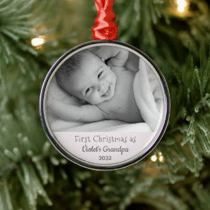 Grandpa's 1st Christmas Personalised Name Photo Metal Tree Decoration