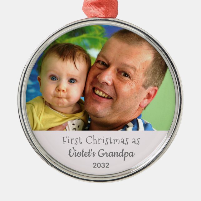 Grandpa's 1st Christmas Personalised Photo Name Metal Tree Decoration (Front)