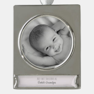 Grandpa's 1st Christmas Personalized Name Photo Silver Plated Banner Ornament