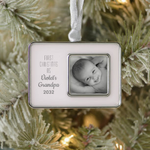 Grandpa's 1st Christmas Personalized Name Photo Silver Plated Framed Ornament