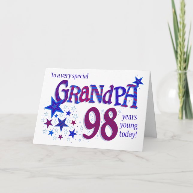 Grandpa's 98th Birthday Word Art with Stars Card (Front)