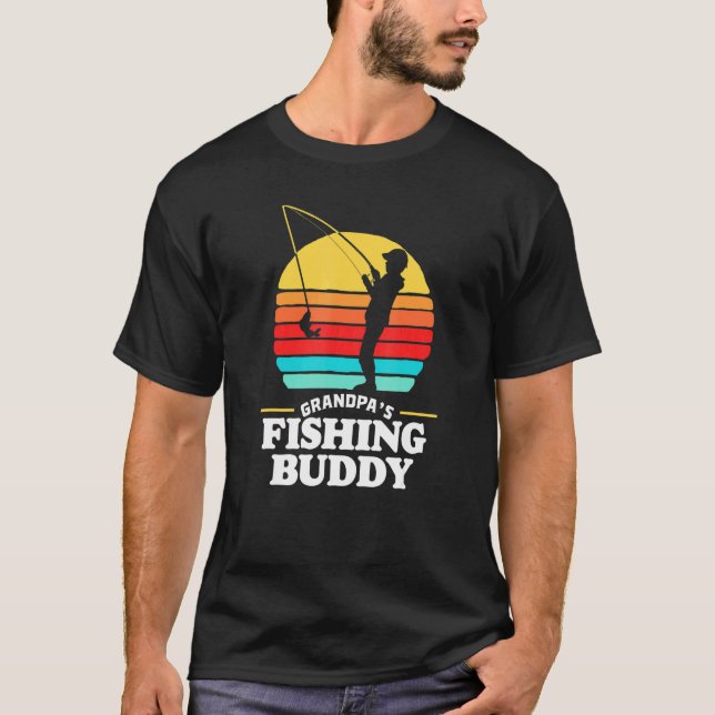 Grandpa's Fishing Buddy Cute Retro Kid 80s Sunset T-Shirt (Front)
