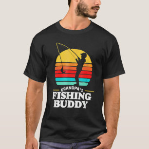 Grandpa's Fishing Buddy Cute Retro Kid 80s Sunset T-Shirt