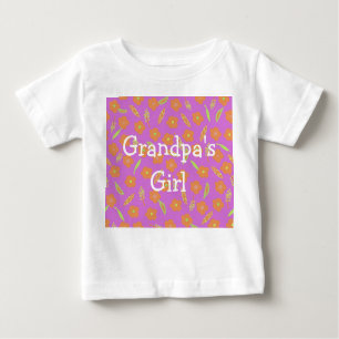 Grandpa's Girl Pink Orange Flowers Personalised Baby T-Shirt