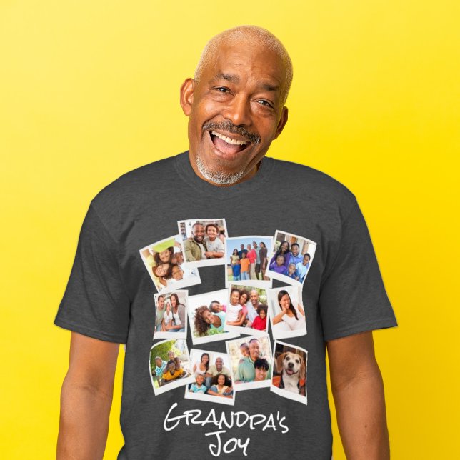 Grandpa's Joy Photo Frame Collage Modern Trendy  T-Shirt (Creator Uploaded)
