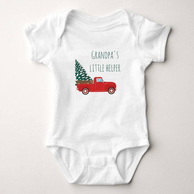 Grandpas Little Helper Pickup Truck Christmas Tree Baby Bodysuit (Front)