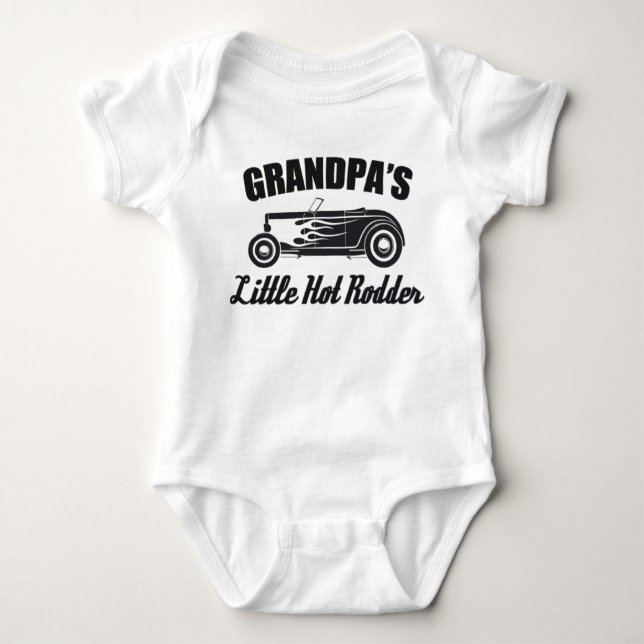 Grandpa's Little Hot Rodder HotRod Grandchild Car Baby Bodysuit (Front)