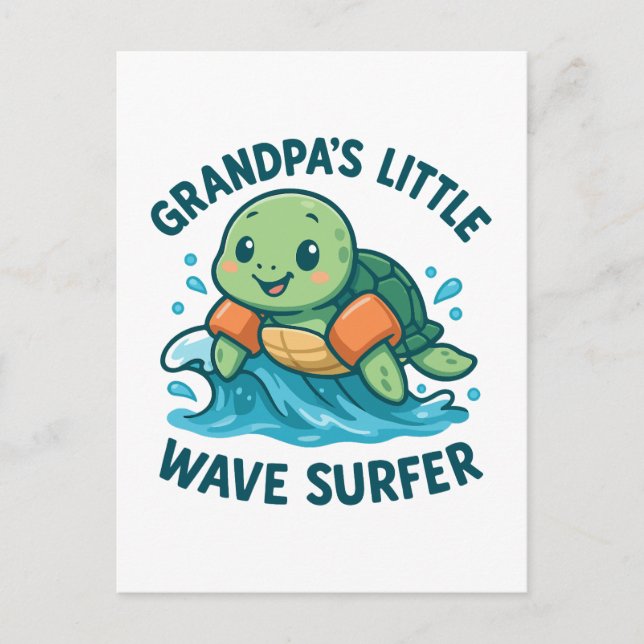 Grandpa's Little Wave Surfer Cute Turtle Postcard (Front)