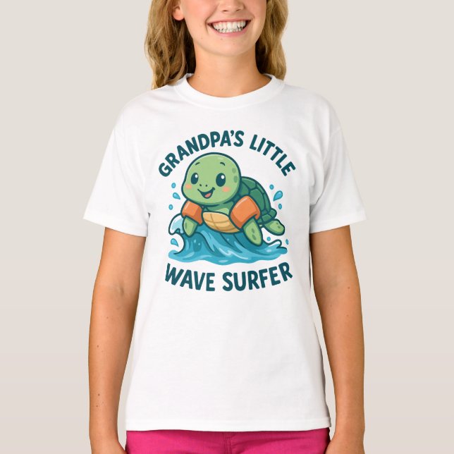 Grandpa's Little Wave Surfer Cute Turtle T-Shirt (Front)