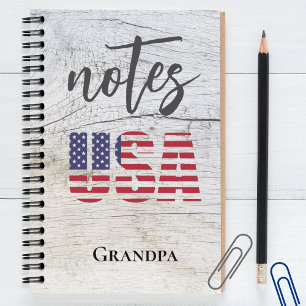Grandpa's Name, Patriotic USA Flag Spiral Notebook
