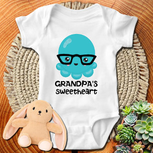Grandpa's Sweetheart Blue Kawaii Octopus Baby Bodysuit