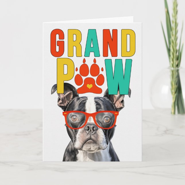 GrandPAW Boston Terrier GrandDOG Grandparents Day Holiday Card (Front)