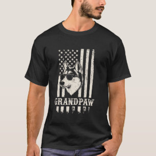 Grandpaw Husky American Flag Sunglasses Retro Dog  T-Shirt