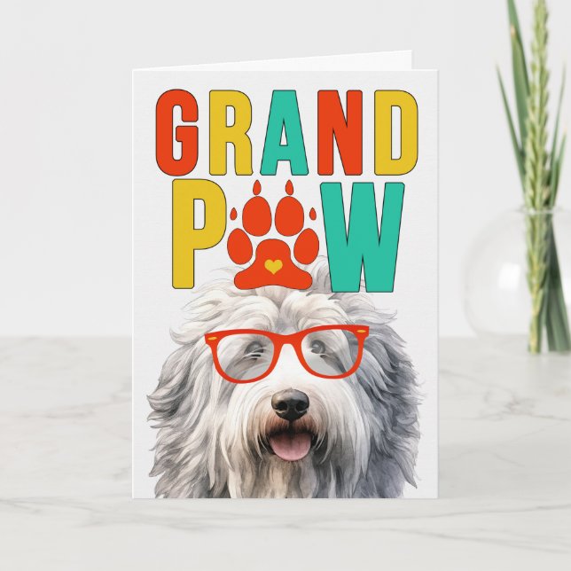 GrandPAW Sheepdog GrandDOG Grandparents Day Holiday Card (Front)