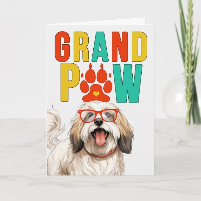 GrandPAW Tibetan Terrier GrandDOG Grandparents Day Holiday Card (Front)