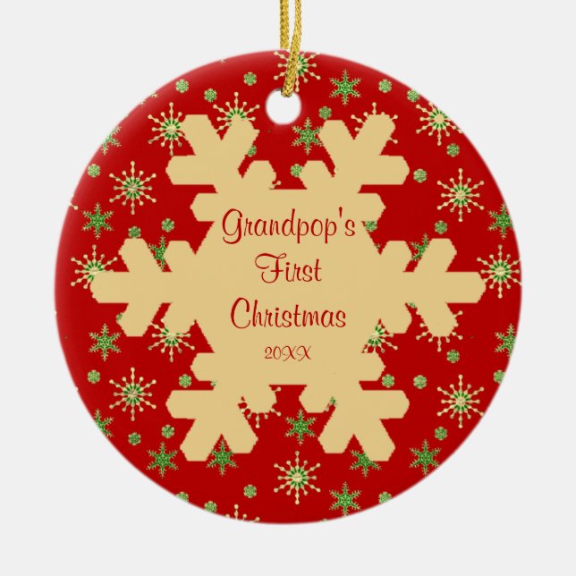 Grandpop's First Christmas Red Snowflake Ornament (Front)