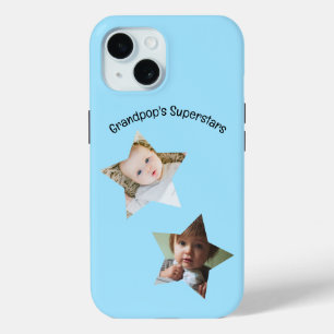 Grandpop's Superstars Personalised Two Photo Text iPhone 15 Case