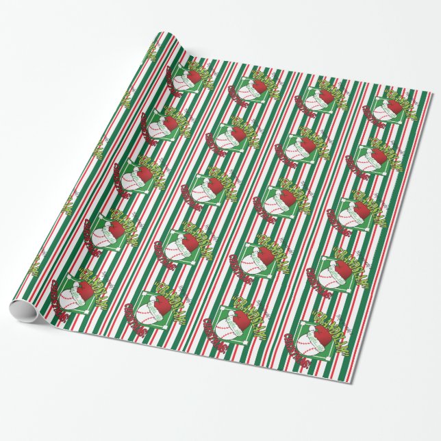 Grandslam Baseball Christmas Wrapping Paper (Unrolled)