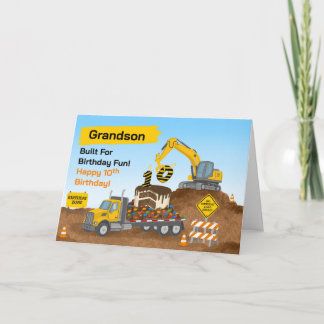 Grandson 10th Birthday Construction Site Flatbed Card