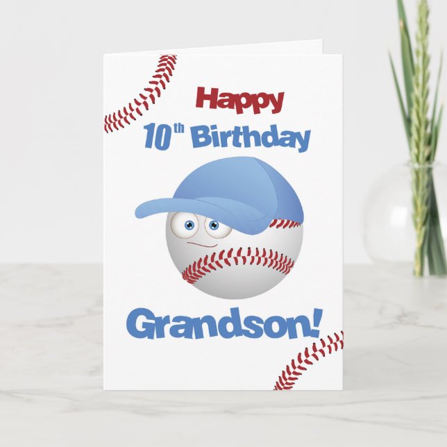 Grandson 10th Birthday Funny Baseball Face Card (Front)