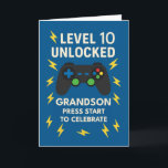 Grandson 10th Birthday Game Controller Age 10 Card<br><div class="desc">Celebrate double digits in gaming style with this fun and energetic 10th birthday design for your grandson. Featuring a game controller and lightning-filled background, this “Level 10 Unlocked” card is ideal for boys who love consoles, tech, and levelling up in more ways than one. Inside, the message speaks to his...</div>