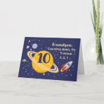 Grandson 10th Birthday Planets in Outer Space Card<br><div class="desc">Turning 10 is out of this world,  especially when it is your grandson! Rocket ship,  planets and stars fill in the front of the card with the message as you count down to say Happy Birthday!</div>