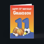 Grandson 11th Birthday Sports Balls Card<br><div class="desc">Throw a fun birthday message to your grandson who will be turning eleven soon. A card with different kinds of balls would be perfect for a sports fanatic like him. Get him this card today to greet him a happy 11th birthday.</div>